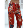 Pantalon fluide rouge à motif floral B-36 - 3