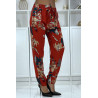 Pantalon fluide rouge à motif floral B-36 - 4