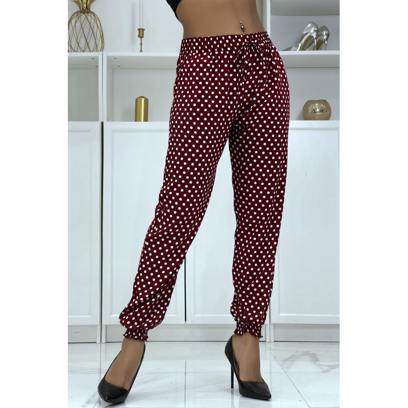 Pantalon fluide bordeaux à pois A-5 - 1