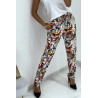 Pantalon fluide blanc à motif floral B-59 - 1