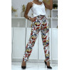 Pantalon fluide blanc à motif floral B-59 - 2