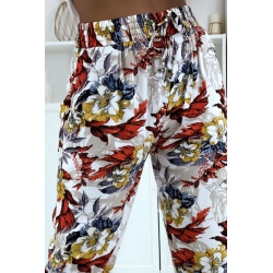 Pantalon fluide blanc à motif floral B-59 - 5