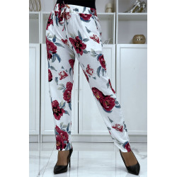 Pantalon fluide blanc à motif floral B-11 - 2