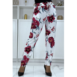 Pantalon fluide blanc à motif floral B-11 - 3