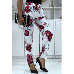 Pantalon fluide blanc à motif floral B-11 - 4