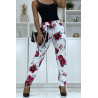 Pantalon fluide blanc à motif floral B-11 - 5