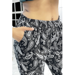 Pantalon fluide noir à motif aztèque avec joli noeud à la taille - 4