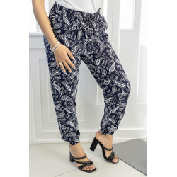 Pantalon fluide marine à motif aztèque avec joli noeud à la taille - 2