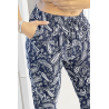 Pantalon fluide marine à motif aztèque avec joli noeud à la taille - 4