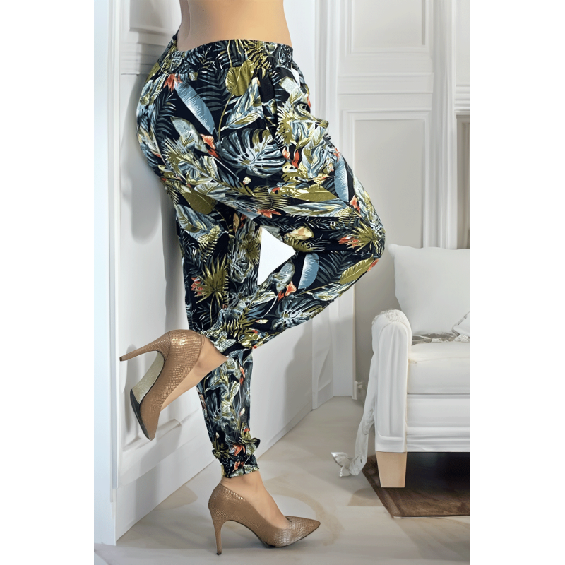 Pantalon fluide marine à motif tropical multicolore - 3