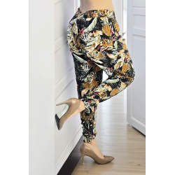 Pantalon fluide noir à motif tropical multicolore - 3