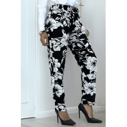 Pantalon fluide marine à motif floral B-54 - 2