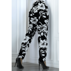 Pantalon fluide marine à motif floral B-54 - 3