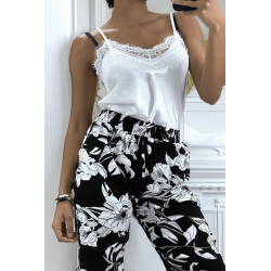 Pantalon fluide marine à motif floral B-54 - 4