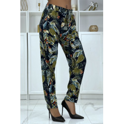 Pantalon fluide marine à motif floral B-23 - 2