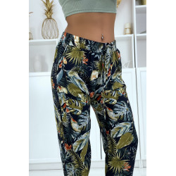 Pantalon fluide marine à motif floral B-23 - 3