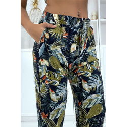 Pantalon fluide marine à motif floral B-23 - 5