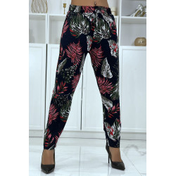 Pantalon fluide marine à motif floral B-15 - 1