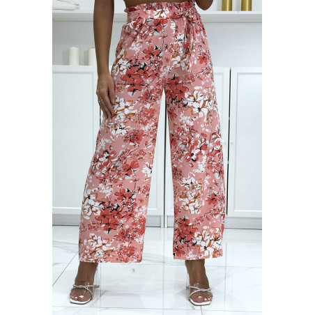 Pantalon palazzo fleuris rose motif fleure - 2