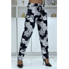 Pantalon fluide marine à motif floral B-47 - 1