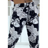 Pantalon fluide marine à motif floral B-47 - 4