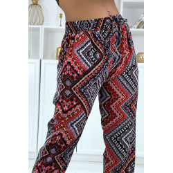 Pantalon fluide marine/rouge à motif floral B-55 - 4