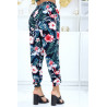 Pantalon noir à motif floral, fluide élastique à la taille et aux chevilles  - 3