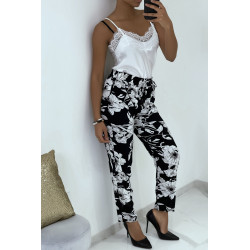 Pantalon fluide noir à motif floral B-54 - 6