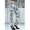 Pantalon fluide blanc à motif floral B-47 - 2