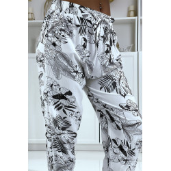 Pantalon fluide blanc à motif floral B-47 - 4