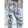 Pantalon fluide blanc à motif floral B-47 - 4