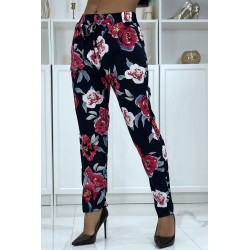 Pantalon fluide marine à motif floral B-11 - 3