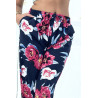 Pantalon marine à fleurs fluide élastique à la taille et aux chevilles - 4