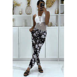 Pantalon fluide gris à motif floral B-60 - 5