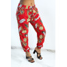 Pantalon fluide rouge à motif feuillage - 2