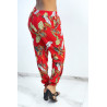 Pantalon fluide rouge à motif feuillage - 3