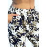 Pantalon fluide marine imprimé tropical resserré aux chevilles  - 3