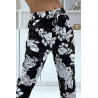 Pantalon fluide noir à motif floral B-47 - 4