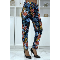 Pantalon fluide marine à motif floral B-29 - 2