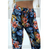 Pantalon fluide marine à motif floral B-29 - 3