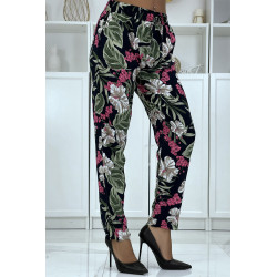 Pantalon fluide marine à motif floral B-21 - 2