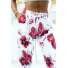 Pantalon blanc à fleurs fluide élastique à la taille et aux chevilles - 4