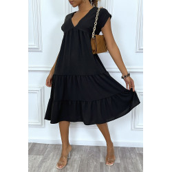 Robe fluide noir mi-longue col V - 2