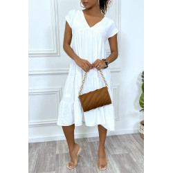 Robe fluide blanche mi-longue col V - 1