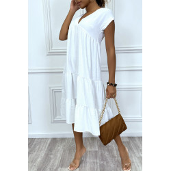 Robe fluide blanche mi-longue col V - 2