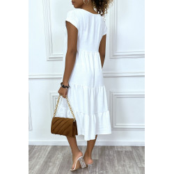 Robe fluide blanche mi-longue col V - 3