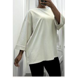 Sweat over size en coton beige  - 2