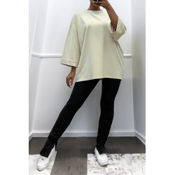 Sweat over size en coton beige  - 3