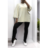 Sweat over size en coton beige  - 4