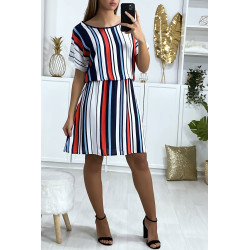 Robe tunique rayé motif rouge marine et blanc avec élastique à la taille - 2